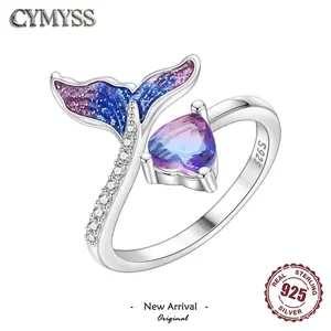 2026 HOT Sale 925 Sterling Silver Open Rings Adjustable Mermaid Heart Inlaid Zircon Ring Women Original Daily Fine Jewelry Gifts