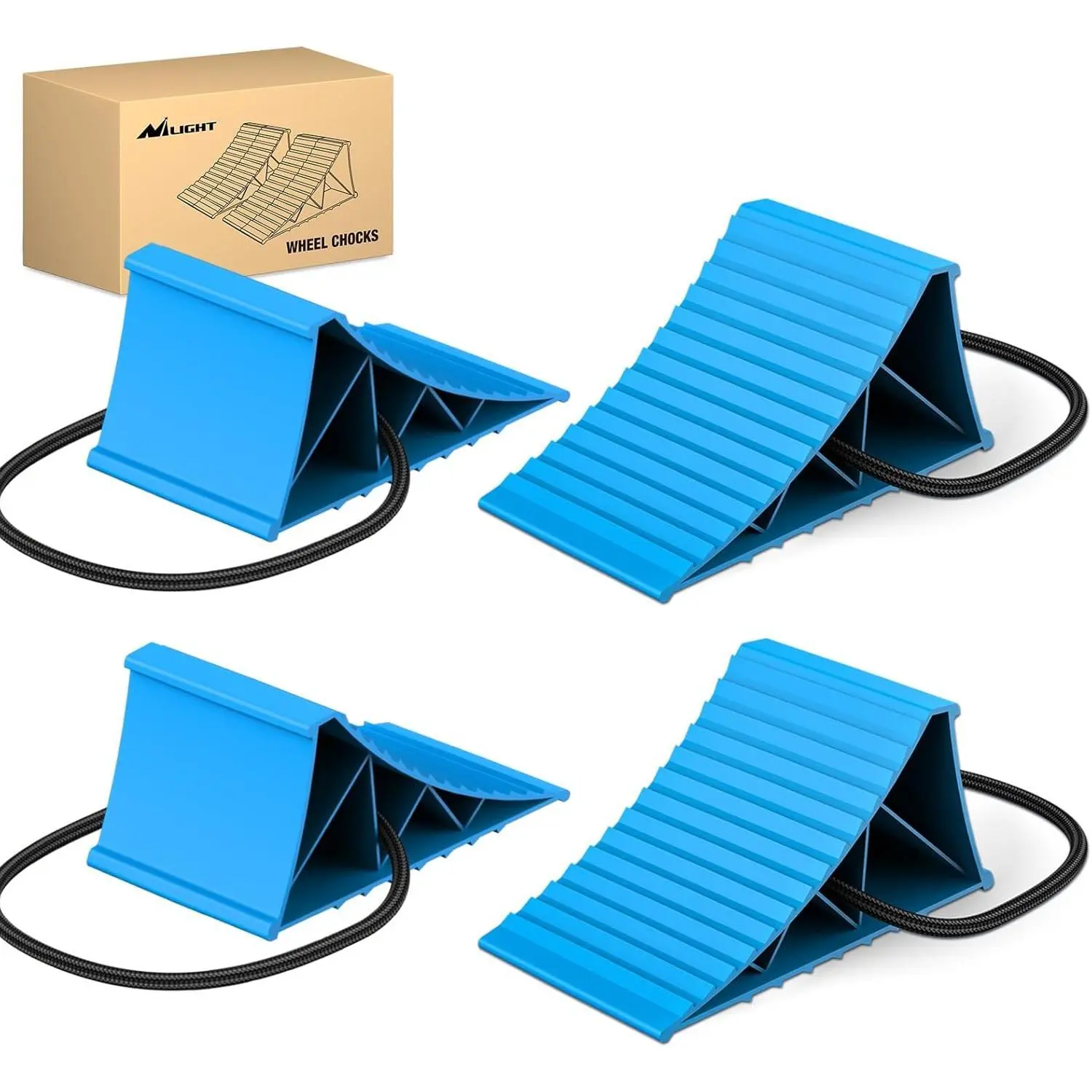 Nilight Wheel Chocks, Heavy Duty Wheel Stopper for Car, Truck, RV, Trailer, Caravan, Motorcycle, 8.7 Inch x 4.8 Inch x 4.2 Inch, 4-Pack(Blue)