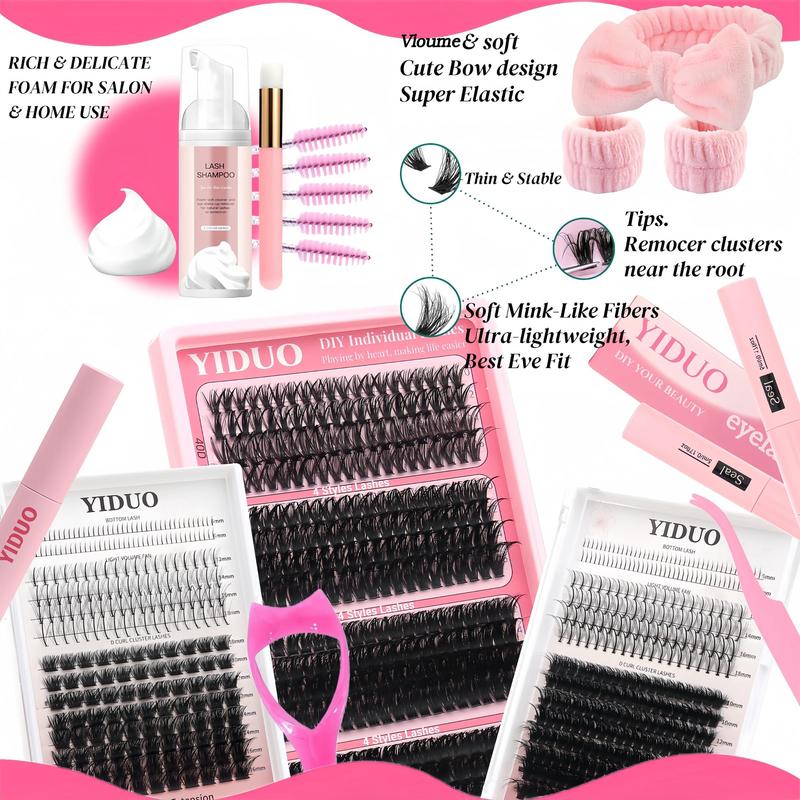Mixed-Length Individual False Eyelash Kit - Natural-Look Eyelash Extensions with Eyelash Extension Glue, Lash Bond & Seal, Remover, Tweezers, Brush, Headbands and Wristbands - Self-Grafting Curled Eyelashes for Eye Makeup Enhancement #TOP PICKS