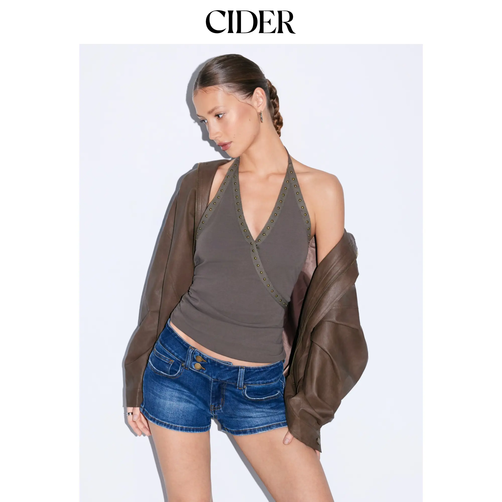 Cider Cider Denim Low Rise Straight Leg Micro Shorts