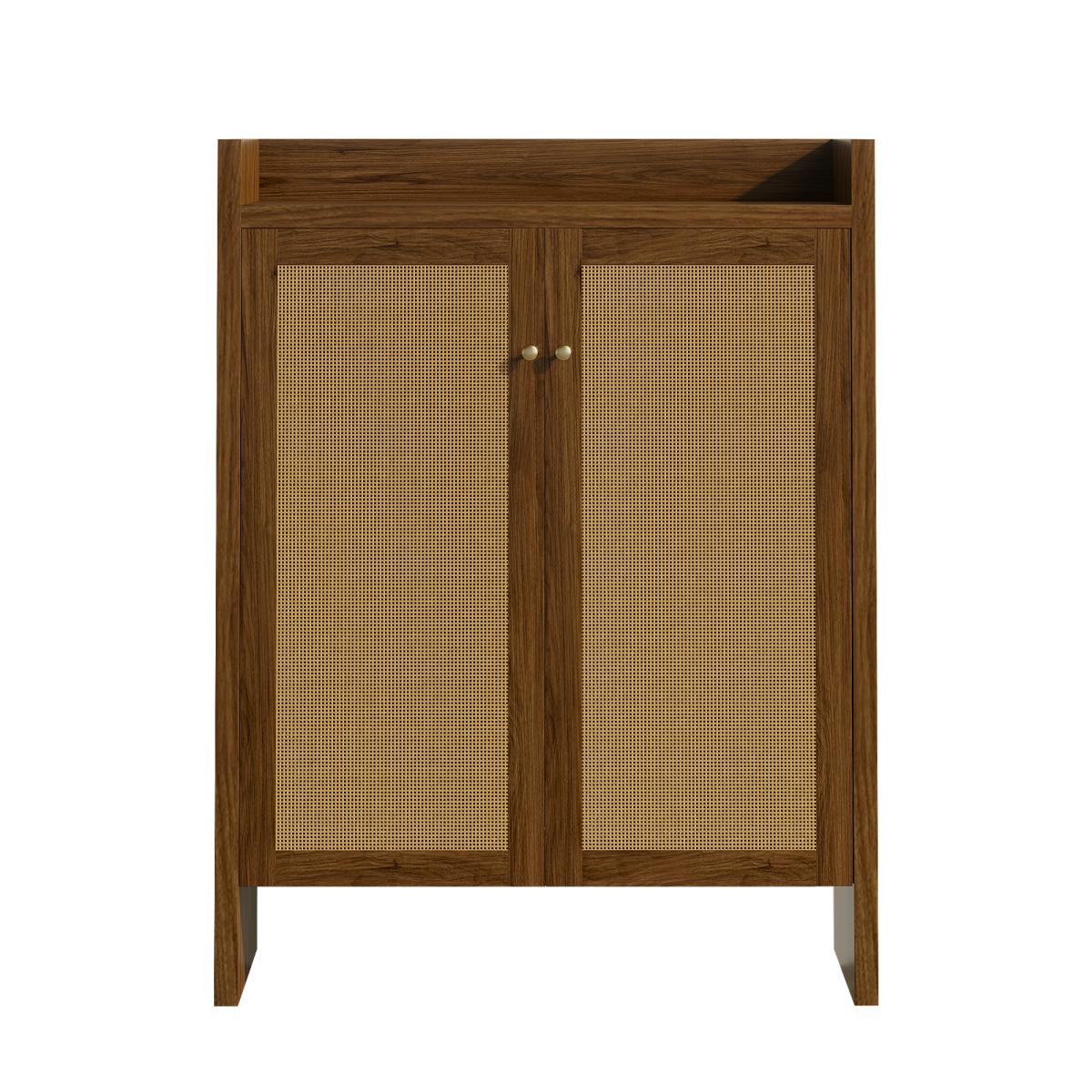 42.5" Tall Rattan Shoe Cabinet with Doors, 6-Tier Shoe Storage Cabinet with Adjustable Shelves, Wooden Freestanding Shoe Organizer Shoe Cabinet for Entryway,Hallway,Living Room (Walnut)