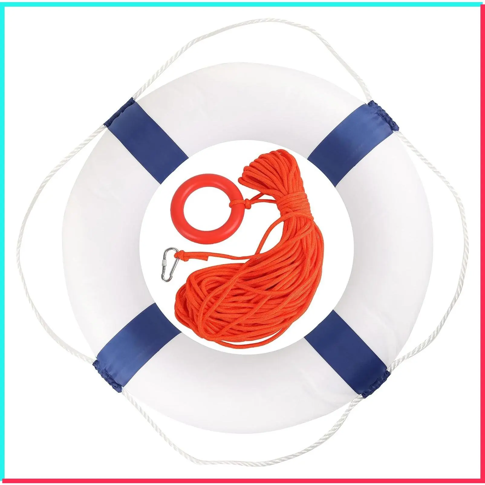 20" Foam Life Preserver Ring with 98.4ft Floating Lifesaving Rope, Throwable Flotation Device, Pool Safety Float for Buoy and Swimming Decoration, Boat Safety Equipment