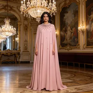 Luxury Rhinestone Cape Abaya Dress for Women | Modest Eid & Ramadan Dress