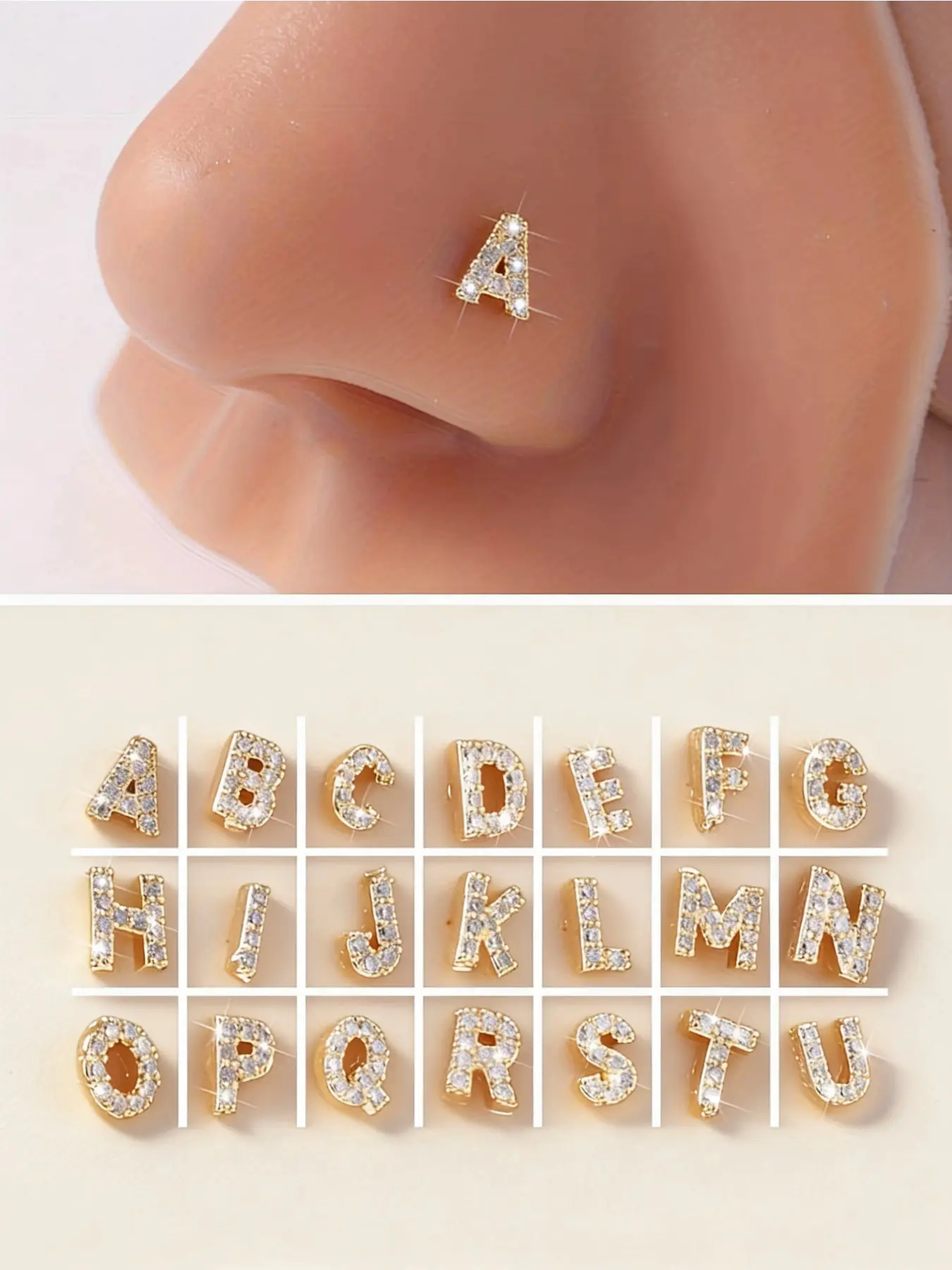 A Single Piece of Crystal Initial Inlaid with Zirconia Letter Stud, a Miniature Letter Nose Piercing Jewelry Suitable for Women And Body Jewelry