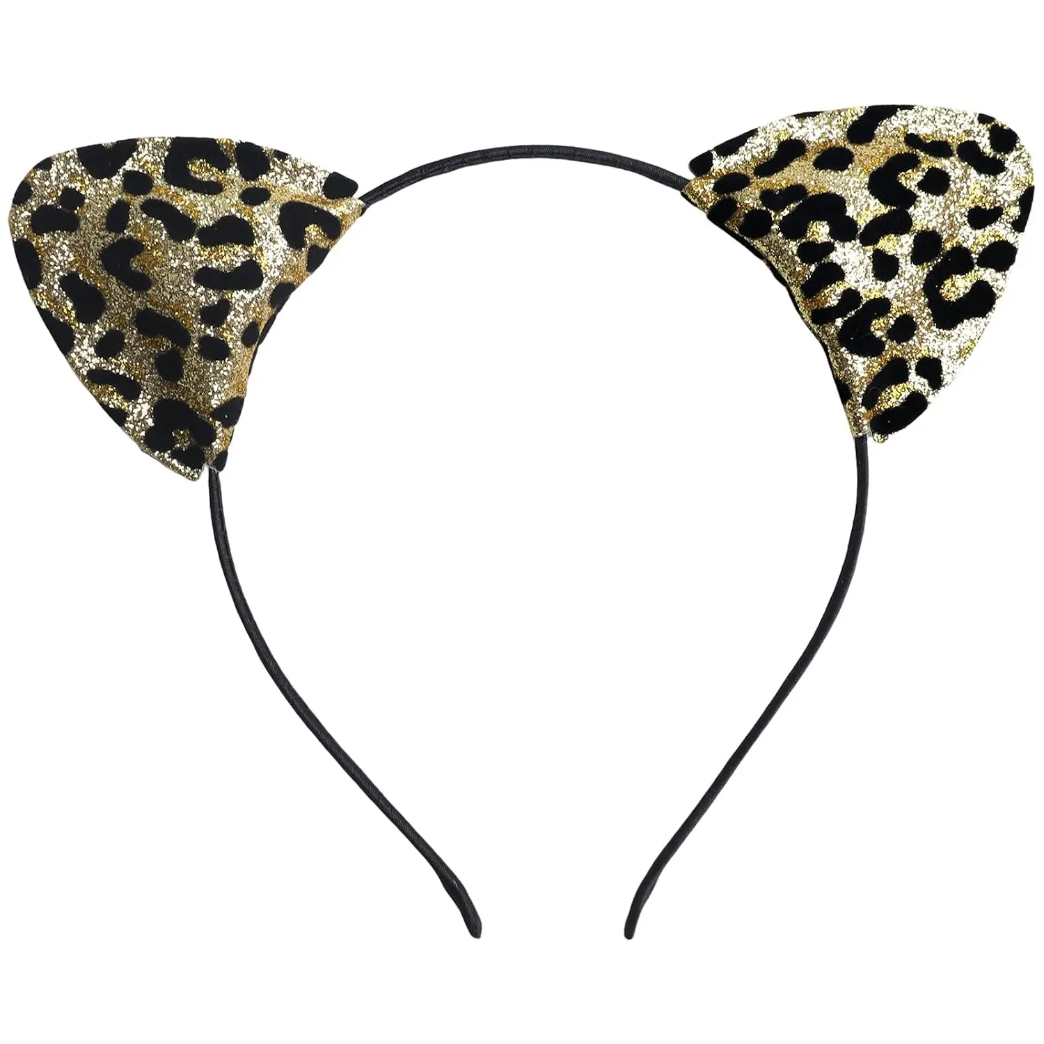 Golden Leopard Print Ear Headbands Black Leopard Print Hair Band  Ears Hair Hoop Halloween Hairbands  Glitter Headband Design for Halloween Party Hair Decoration (, A)