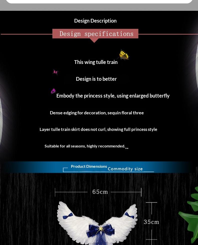 Angel Feather Wings Props for Christmas & Halloween Performance Costume Stage Princess Back Decoration White & Blue Bow