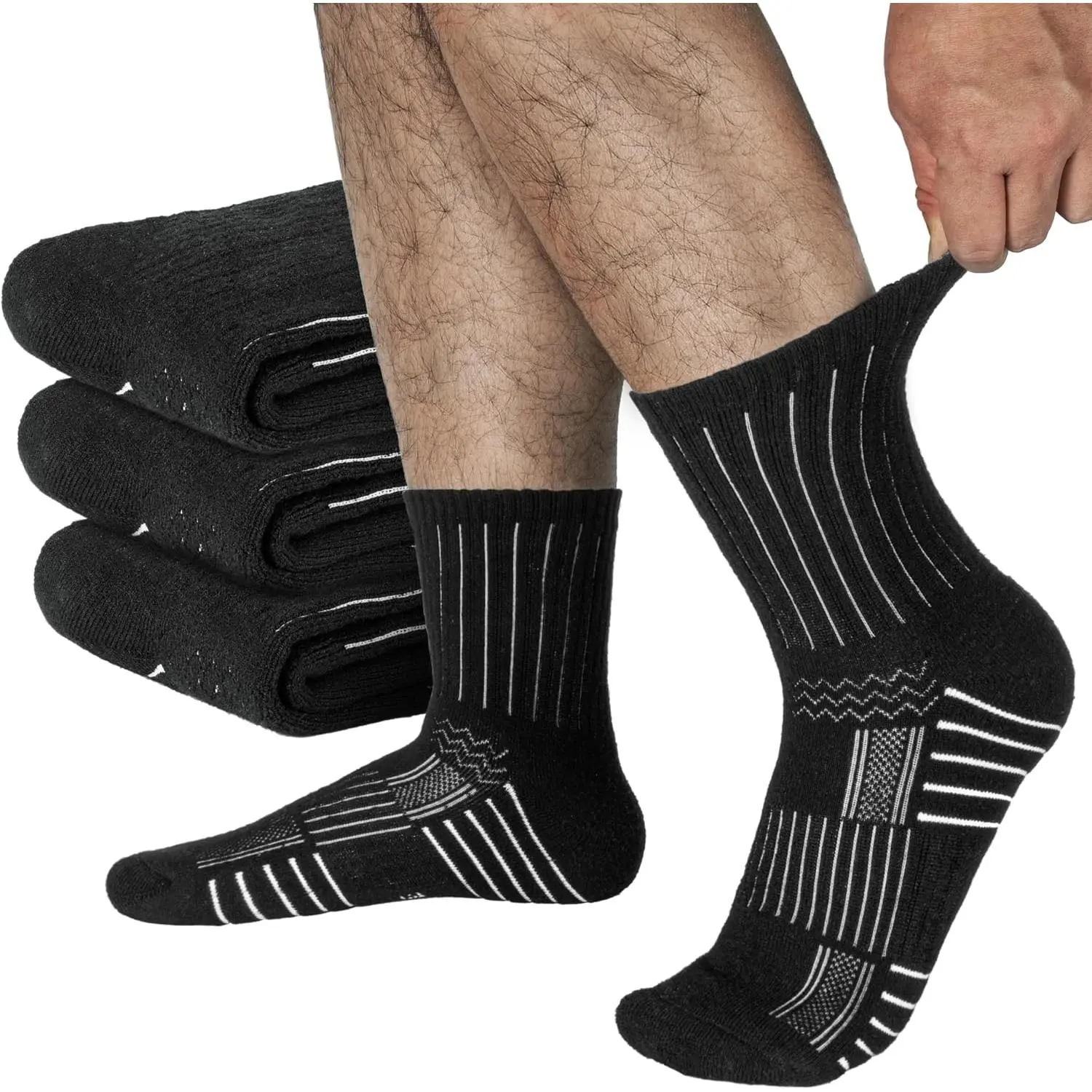 RUNCL Men's Hiking Socks, Merino Wool Cushion Socks, Moisture & Wicking Crew Socks for Outdoor Sports, Xmas Gifts (3 Pairs)