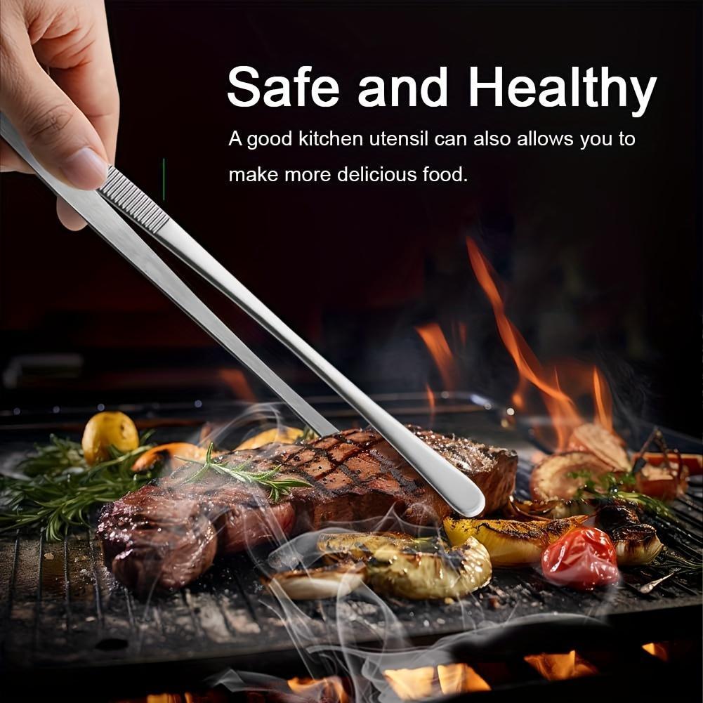 2pcs Extra-Long Stainless Steel Kitchen Tweezers - 12 Inch Fine Tongs for Cooking, Baking, BBQ, Pet Feeding & Food Preparation - Durable, Easy to Clean, Ideal for Home & Professional Kitchens, Kitchen Tongs, Baking Essentials, Sleek Metallic Finish, Easyc