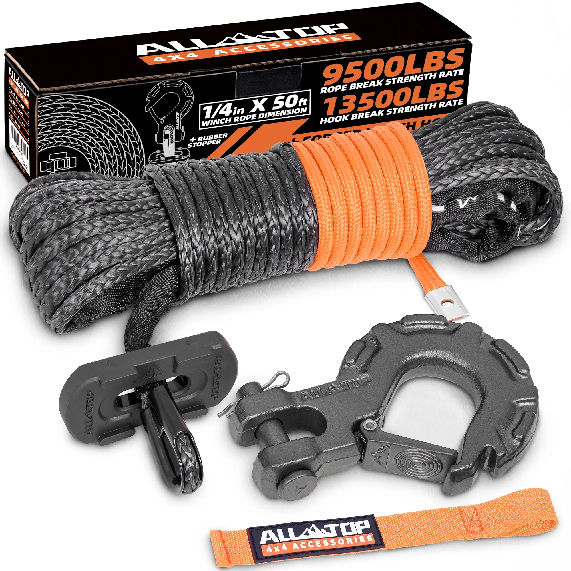 Synthetic Winch Cable w/ Forged Winch Hook - 1/4in x 50ft - 9,500 Lbs Synthetic Winch Cable w/ Forged Winch Hook - 1/4in x 50ft - 9,500 Lbs