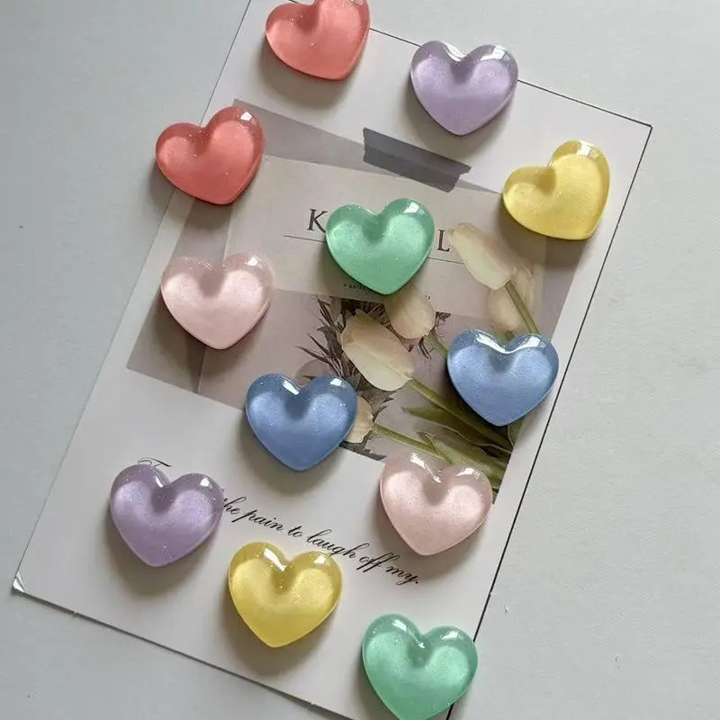 6 Counts Cute Pastel Multicolor Cartoon Heart Fridge Magnets, Decorative Magnets for Kitchen Fridge, Office Whiteboard, Locker & Dishwasher, Ideal Small Decor Gift