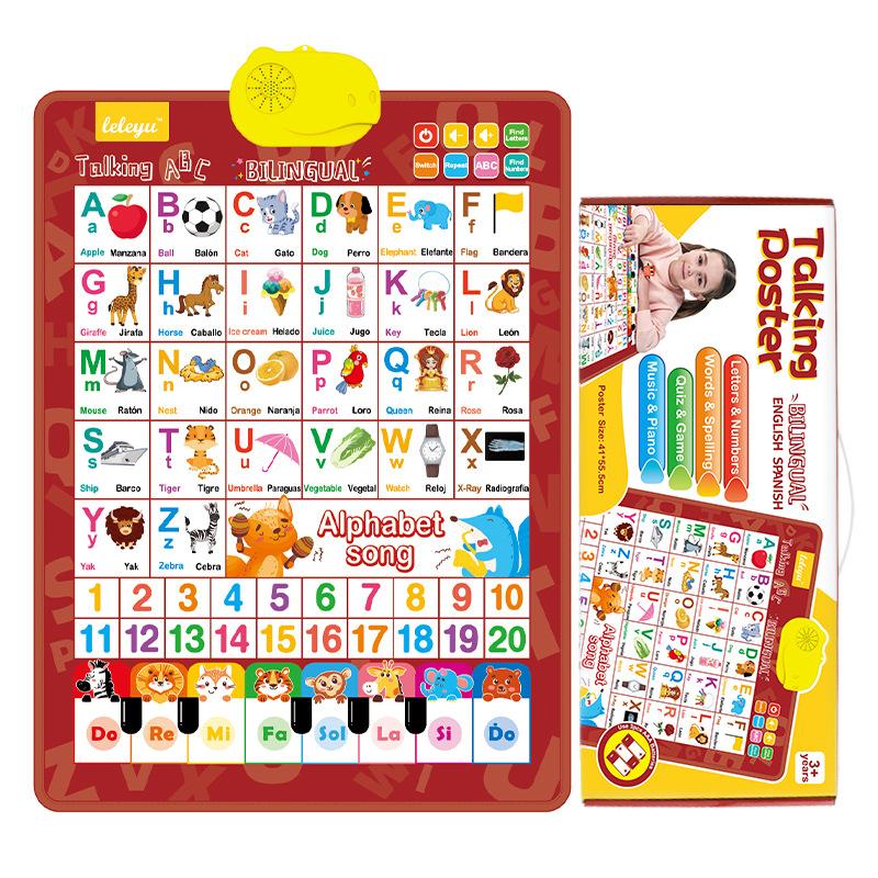 Bilingual English-Spanish 26-Letter Point-and-Read Wall Chart, Waterproof Durable Children's Early Education Learning Machine for Little Hands, Electronic Learning Tools for Family Education