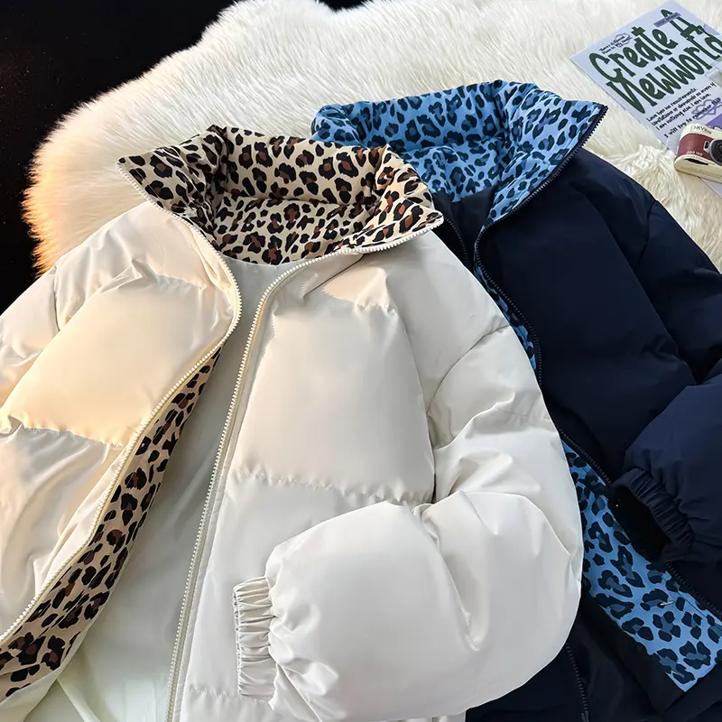 Women's Warm Winter Jacket, Leopard Print Detail Hooded Puffer Coat, Quilted Casual Outwear, Streetwear Jacket for Daily Wear Vacation