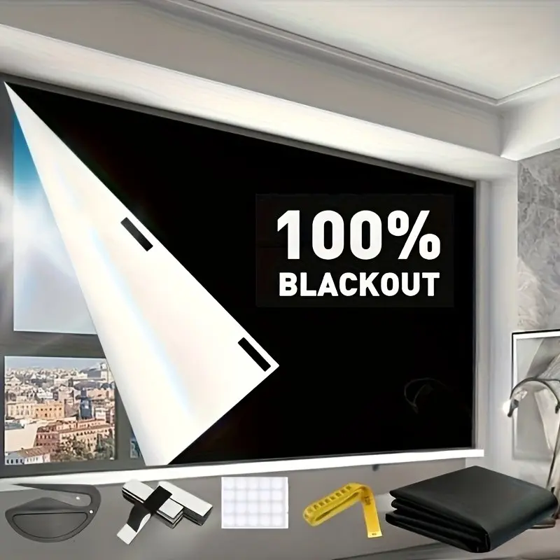 100% Blackout Self-Adhesive Curtains, Thermal Insulated Window Shades, Curtain Panels, Light Blocking & UV Protection, Easy Install, Adjustable Design, Blackout Bedroom Curtains