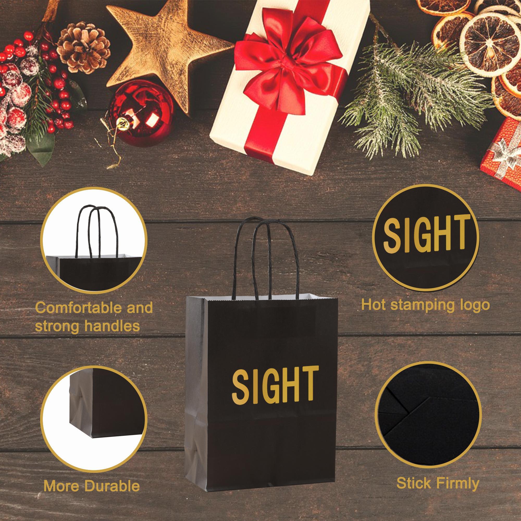 Black Paper Gift Bags with Handles, 5-Count Gift Wrapping Bag Set for Birthday, Wedding and Anniversary, Party Gift Packs, Graduation Gifts and Mystery Birthday Gifts for Him or Her