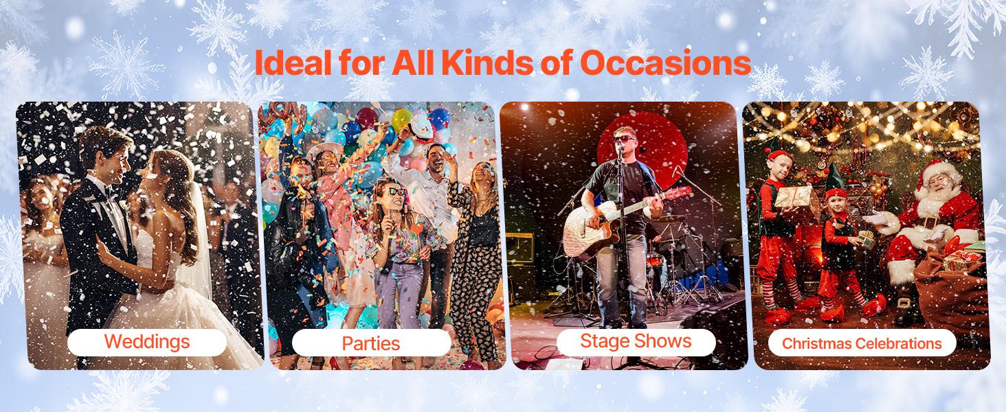 VEVOR Snow Machine, High Output 70 ㎡   Wide Coverage 2000W Snow Maker Machine with 2 Remotes Control, 90 °   Shaking Head Jet Foam Machine Snow Spraying Machine for Christmas Parties Wedding Stage Effect