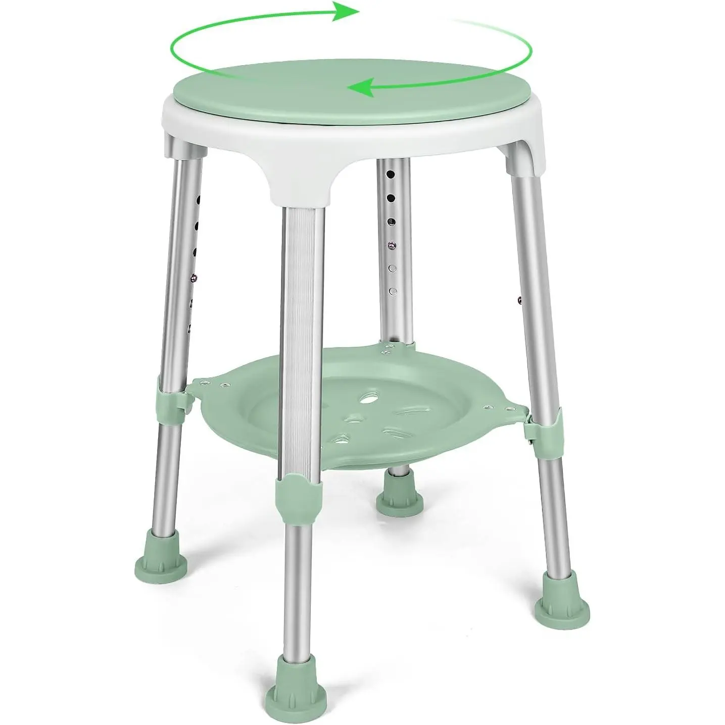 Tool-Free Assembly Swivel Shower Chair with Storage Tray, Adjustable Bathroom Stool for Inside Shower, Suitable for Seniors, Elderly, Handicap & Disabled, FSA/HSA Eligible