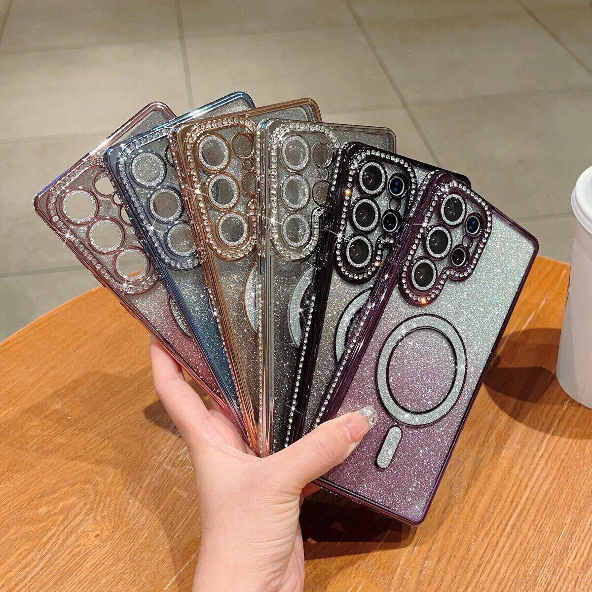 OREKROY Magnetic Glitter Case for Samsung Galaxy S25 Ultra Plus S24 23 [Compatible with MagSafe] Military-Grade Protection, Clear Cute Glitter Bling Cover Sparkle Diamond Camera Protector Cover for Women Girls, Purple