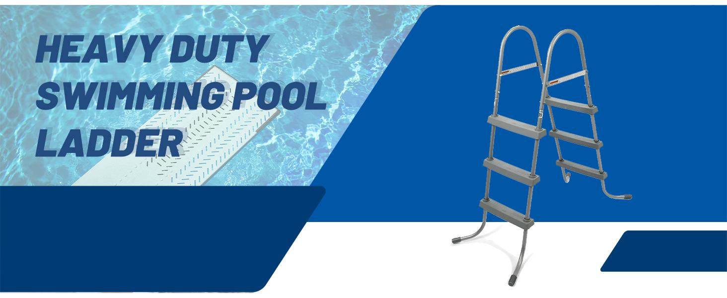 36 Inch Swimming Pool Ladder Above Ground W/ 3 Plastic Removable Steps Non-Slip Heavy Duty Steel - Grey