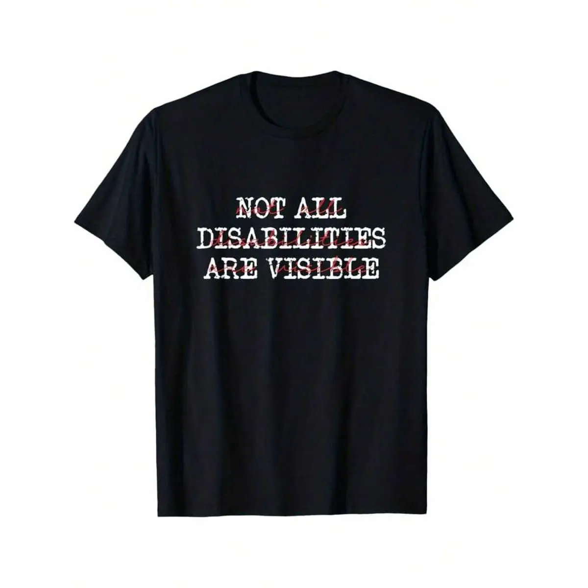 Men's Stylish Personalized Graphic Menswear Short-Sleeve T-Shirt - Classic Positive Handicap Design, "Not All Disabilities Are Visible" Message, Casual Crew Neck, Regular Fit, Unisex, All-Season Geometric-Pattern Daily Wear, Shortsleeve