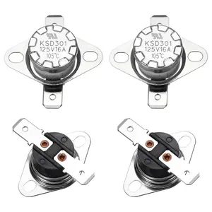 4 Pcs KSD301 Thermostat 105°C/221°F 16A Normally Closed N.C Adjustable Snap Disc Temperature Switch for Microwaves Oven Coffee Maker Bakelite Material