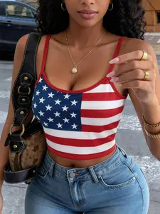 Women's Home Wear Digital Print American Flag Tank Top, Comfortable Daily Wear, Fashionable Casual Sexy Upper, Slim-Fitting, All Seasons