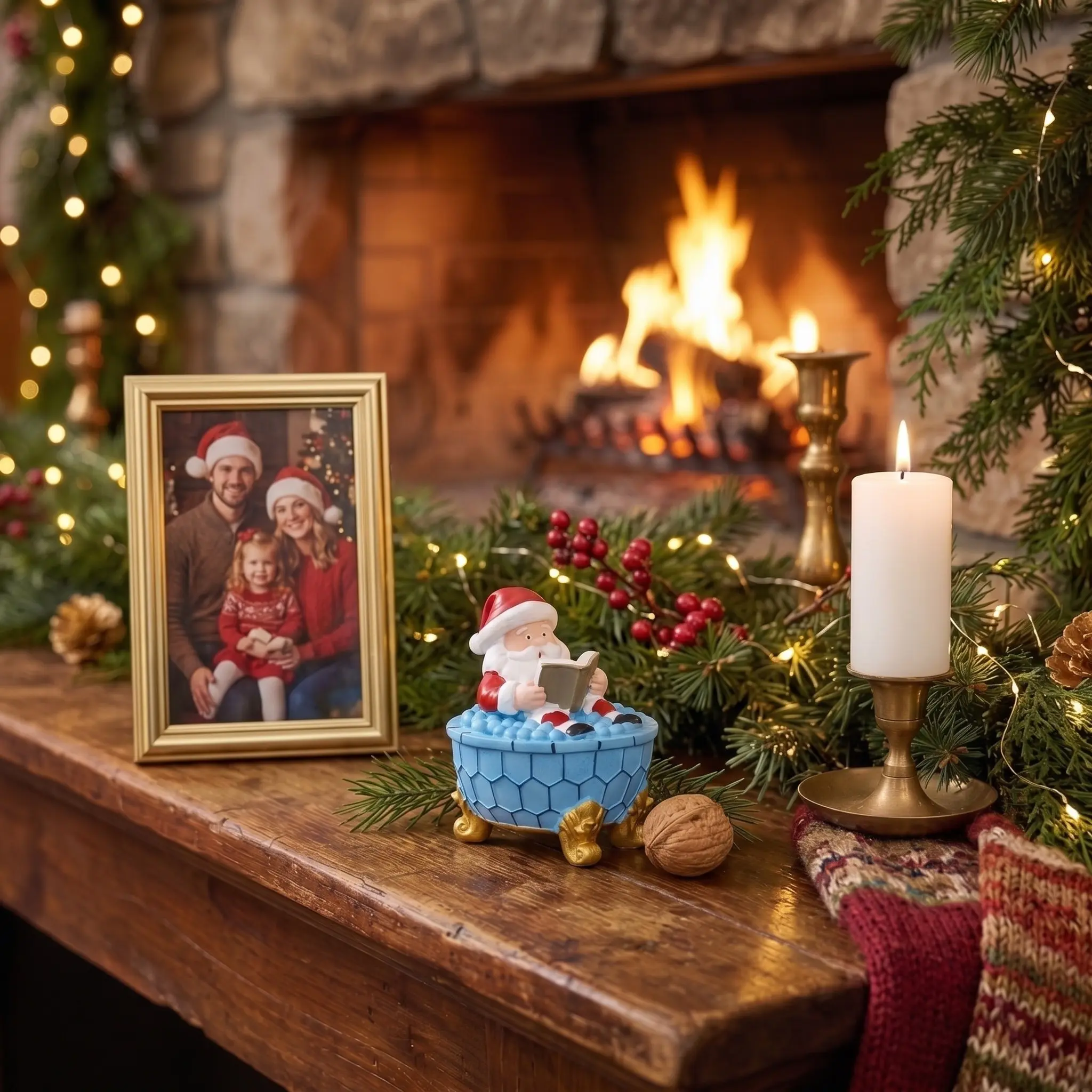 3D Santa Bubble Bath Resin Night Light, Whimsical Table Lamp for Bedside & Living Room, Cozy Glow Holiday Accent for Adults