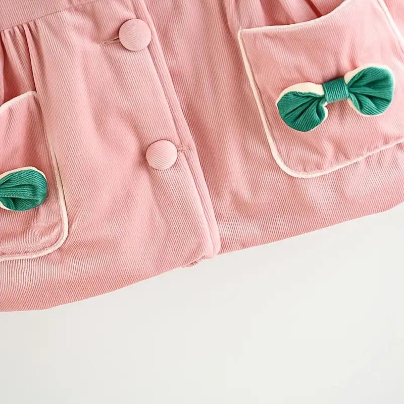 ' Winter Hooded Jacket - Long Sleeve Non-Stretch Coat with Front Bow Accent, Easy Button Closure, Hand Washable Outerwear, (Red/other Solid Color Available) - Perfect Christmas Outfit