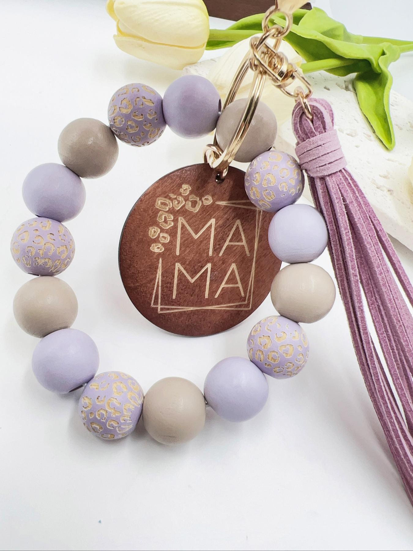 1/5pcs Handmade Wooden Bead Keychain with Leopard Print and Polka Dots, Sport Punk Theme, Mother's Day Gift, Women's Decorative Accessory, Keychain Bag Pendant