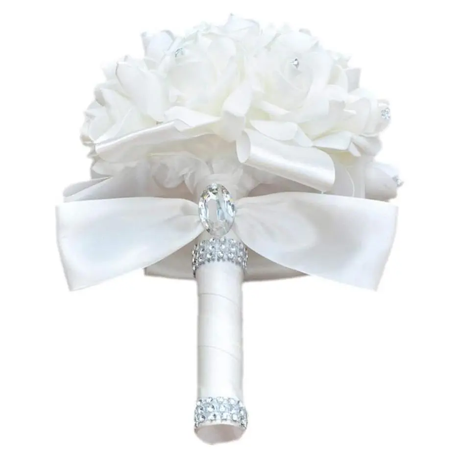 White Wedding Bouquets for Bride and Bridesmaids, Bridesmaid Holding Flowers for Wedding DecorationGift