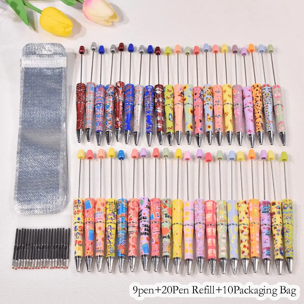 39pcs Beadable Pen Set with Refills and Storage Bags, 6 Themes DIY Gel Pens for Women and Men, Creative Writing Supplies, Back To School Gift