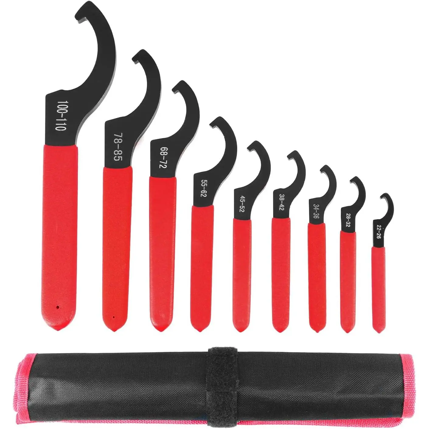 Spanner Wrench, 9 count 22-110mm Coilover Spanner Wrench Set  Shock Wrench with Roll-Up Pouch