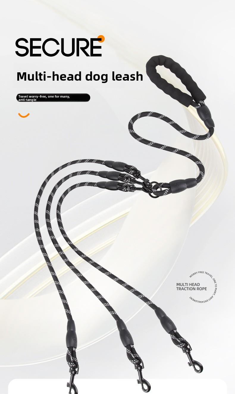 3-in-1 Reflective Dog Leash for Medium Large Dogs, Heavy Duty 3 Way No Tangle Multiple Dog Leash with 360° Swivel Clips, Comfortable Anti-Slip Padded Handle, Detachable Flexible Combination Pet Walking Lead, High Visibility Reflective Safety Dog Leash for