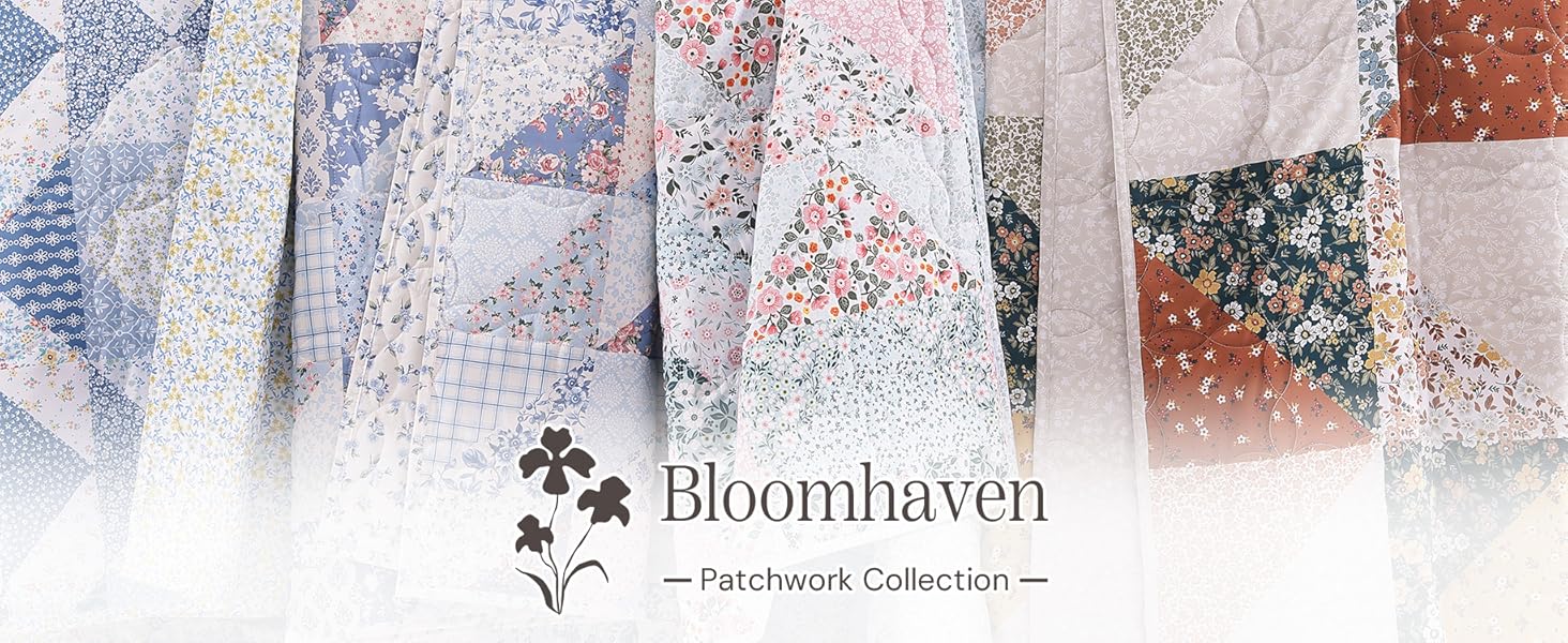 Set Queen Size, Patchwork Blue Pink Marigold Floral Sets, Reversible Bedspread Lightweight and Breathable for All, Soft Quilted Bedspread with 2 Pillow Shams