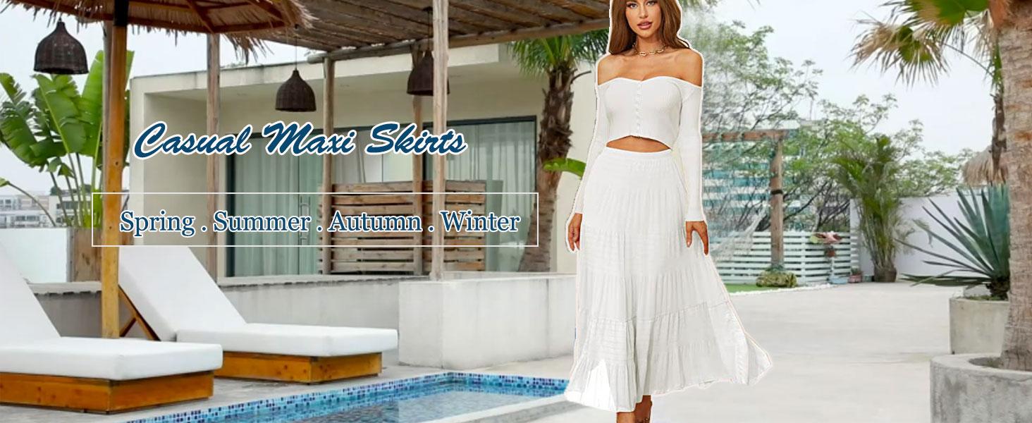 Women's Chiffon Stretch High-Waisted Pleated A-Line Long Skirt