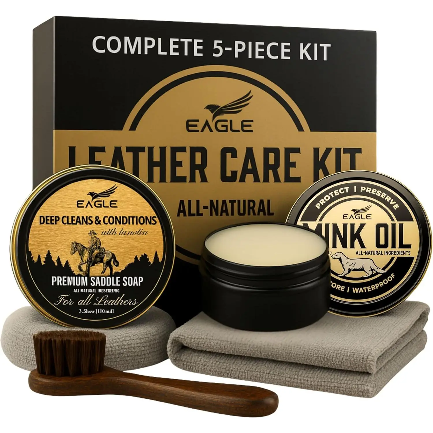 Leather Boot Care Kit – Mink Oil, Saddle Soap for Leather, Applicators & Cloth – Leather Care Kit, Boot Leather Care Kit, Leather Shoe Care Kit for Cowboy Boots, Work Boots, Shoes, and Tack