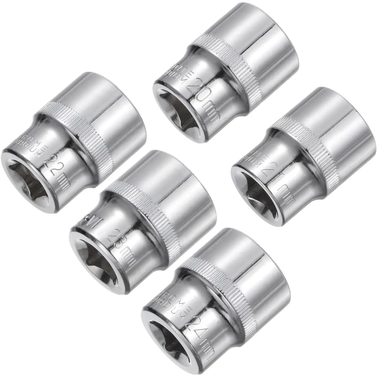 6-Point Shallow Socket, 1/2" Drive, Sizes 20mm 21mm 22mm 23mm 24mm Cr-V Metric Socket for DIY Hand-Making Repair Automotive Work