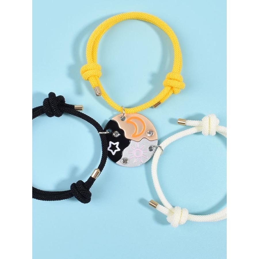 Sun, Moon, & Star Cloud Magnetic Necklace/Bracelet Set for 3/4,Puzzle Design BFF Jewelry for Best Friends & Sisters Ideal Friendship Gift with Rhinestone Detail Perfect for Birthday, Anniversary, Valentine's Day