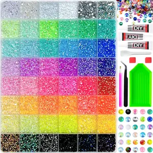 Super shiny multi-color gems for manicure supplies，Y2K aesthetic bling set with professional glue 💎48 Color Rainbow Nail Art Rhinestones Gift Set, Multicolor Flat Back Drills, Includes Glue, Tray, Tweezers, Perfect for DIY Crafts