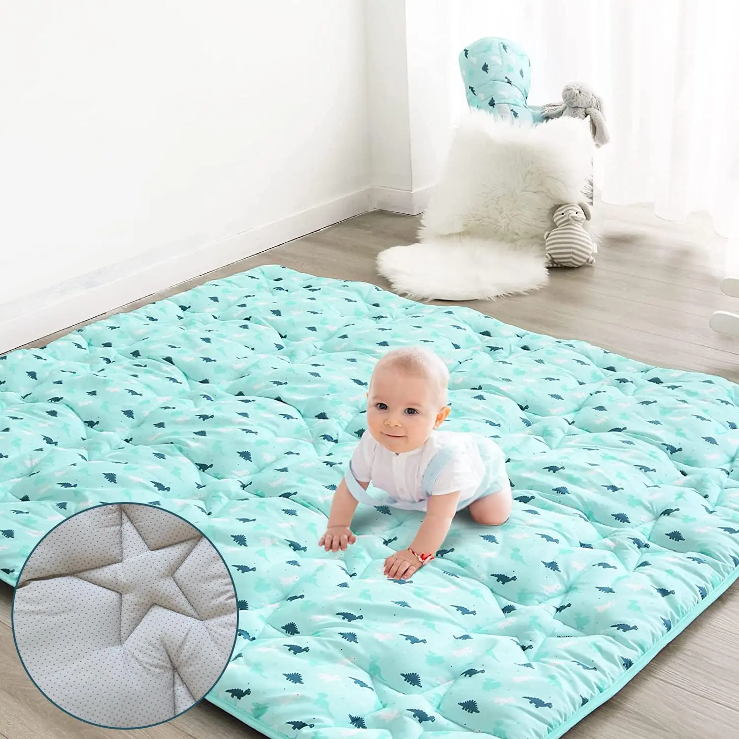 Baby Play Mat  71'' x 59'' Playpen, Large & Thick Baby Mat  Floor, Playmat  Babies and Toddlers, Non Slip Crawling Mat  Playpen, Easy Clean Foam Play Mat, Dinosaur