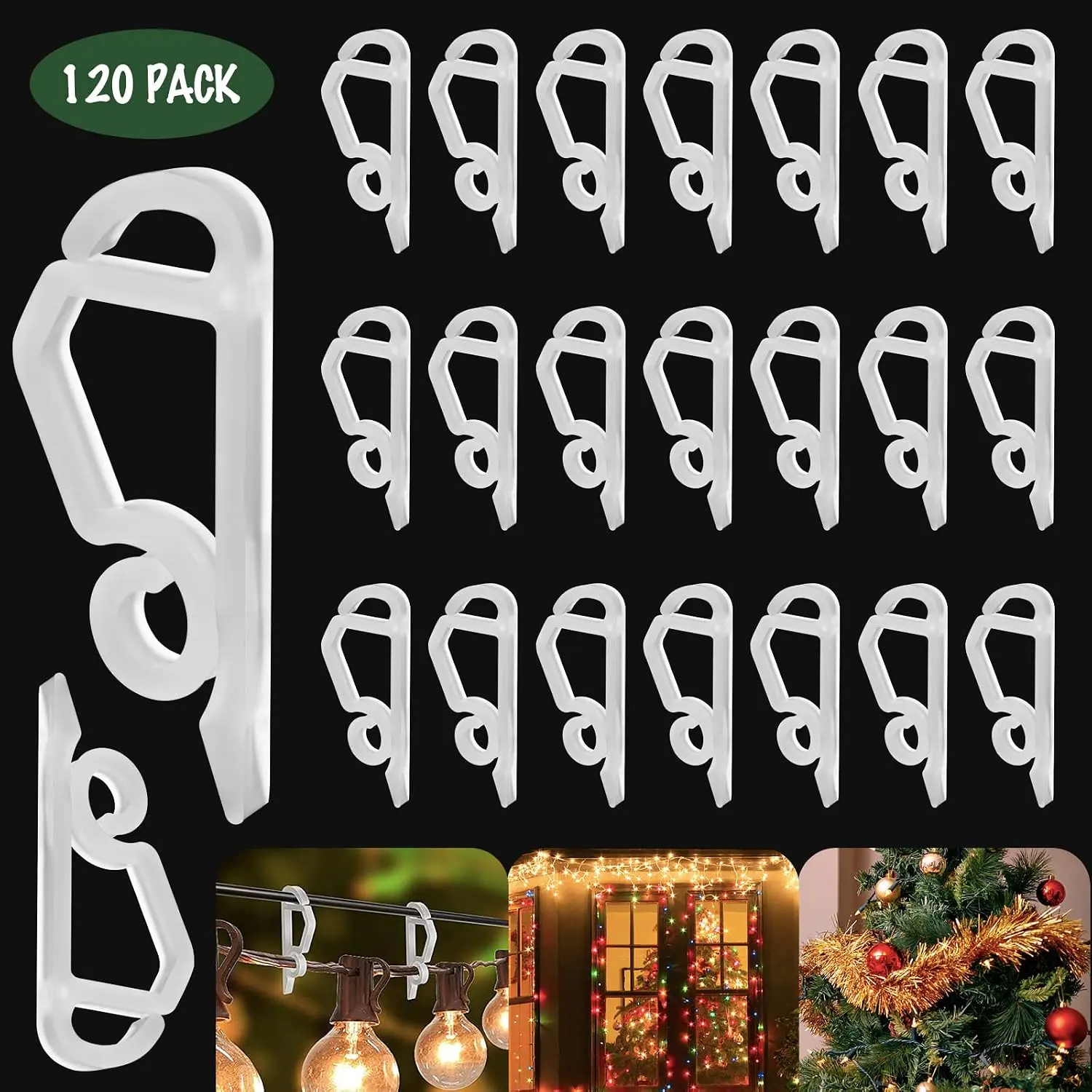 Christmas Light Clip,120 Pcs Plastic Outdoor Weatherproof | Holiday Gutter Hooks Clips for Outside String Lights Christmas Decoration