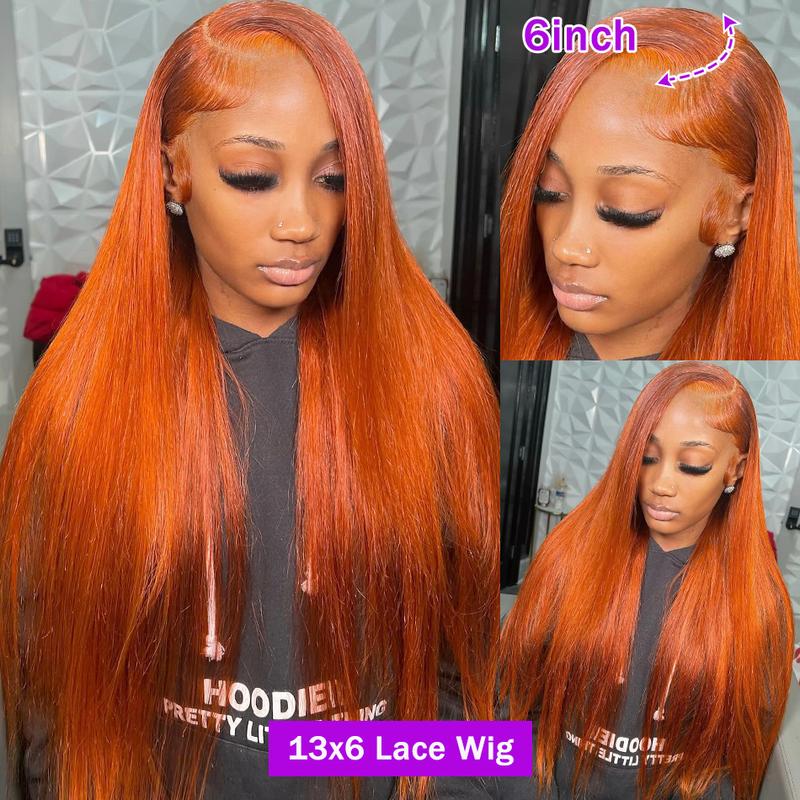 Bling Hair Orange Ginger Straight Lace Wigs Human Hair 13x6 13x4 HD Lace Frontal Wig Loose Wave 30 32 Inch Colored Brazilian Transparent Lace Wig for Women Pre Plucked 180% Density