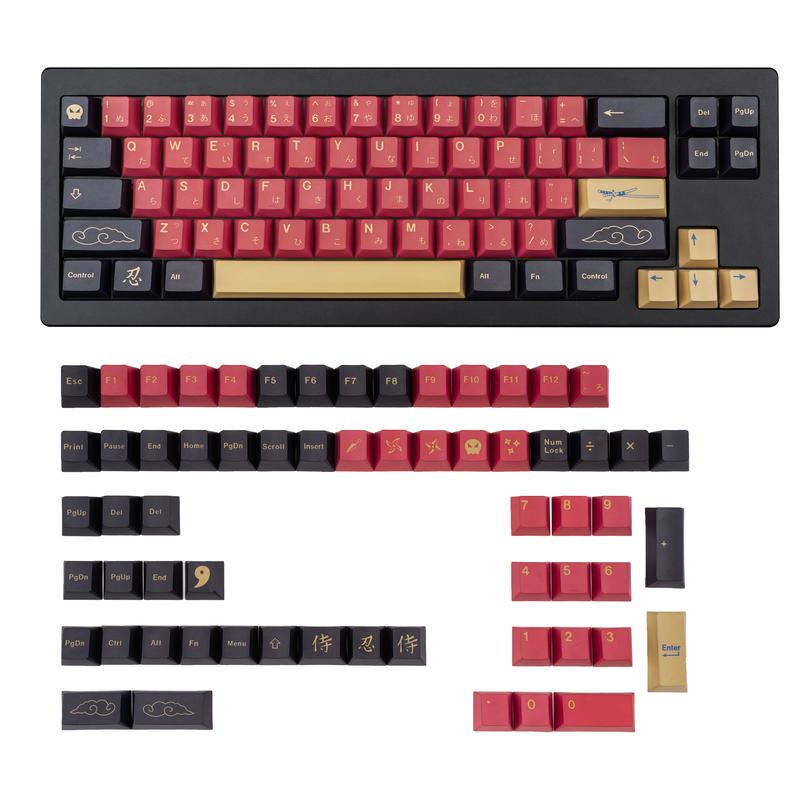 Cherry Profile Red Japanese Keycaps, PBT Material, Dye Sublimation, Minimalist Custom Key Caps for Mechanical Gaming Keyboard, 130 Keys