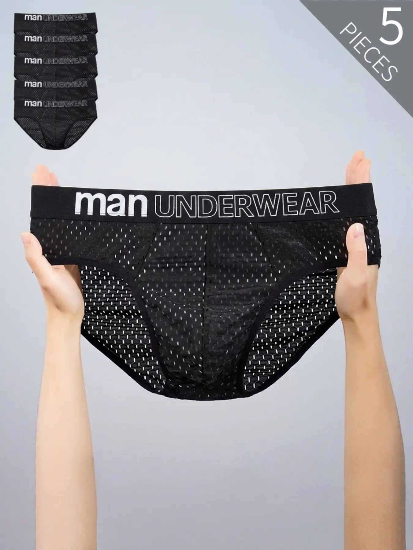 5-Pack Ice Silk Men's Triangle Briefs, Ultra-Thin Breathable Mesh, Large Size Summer Shorts, Daily Casual Underwear, Youth Sexy Mid-Waist Mesh Underwear, Breathable Comfy Underwear, Breathable Soft Underwear