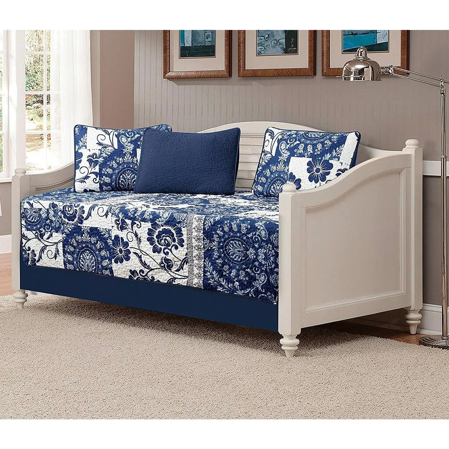 5pc Day Bed Quilted Coverlet Daybed Set New (186-navy)