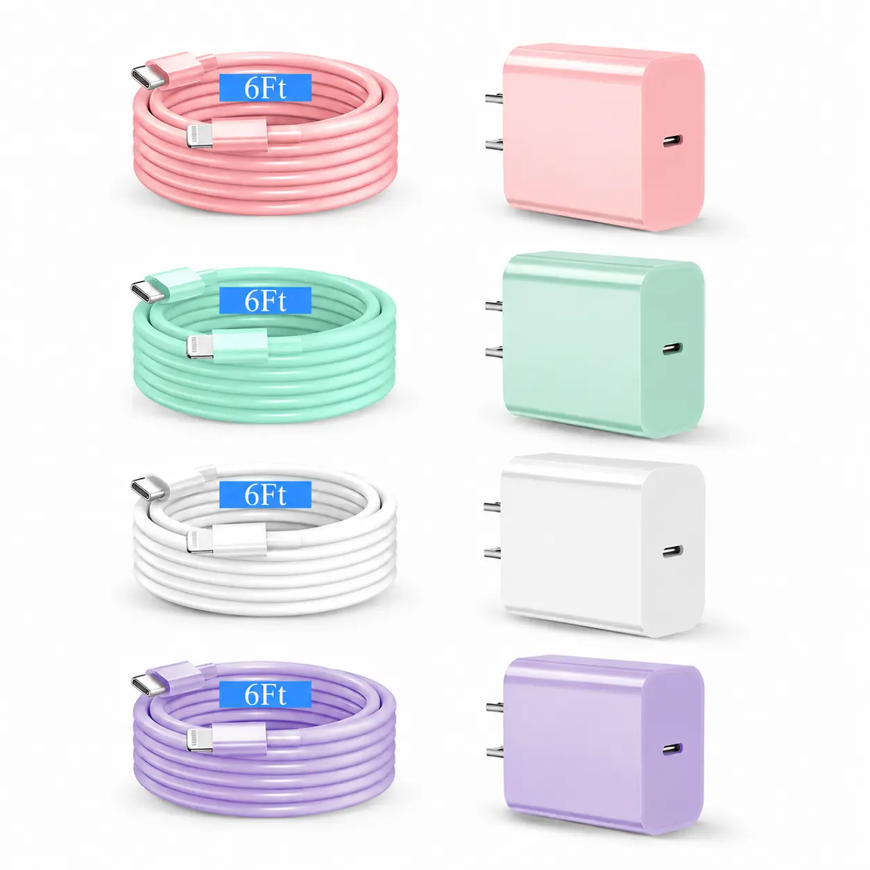 Type-C Fast Charging Color Set  20W USB-C Fast Charger,  6-ft USB-C Android phone cable, for Samsung Galaxy S26+/Ultra, S25/S24/S23/S22+/Ultra, S21/S20,  iPhone 17/17 Pro/17 Pro Max/17 Air/16/16 Pro/16 Pro Max and 15 Pro Max, and other Android models