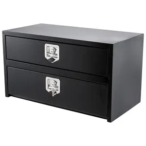 48" Metal Truck Tool Box, 2 Tier Tool Chest Organizer with Lock & Keys, Underbody Truck Box, Waterproof Truck Bed Toolbox for Pick Up, Deck Box
