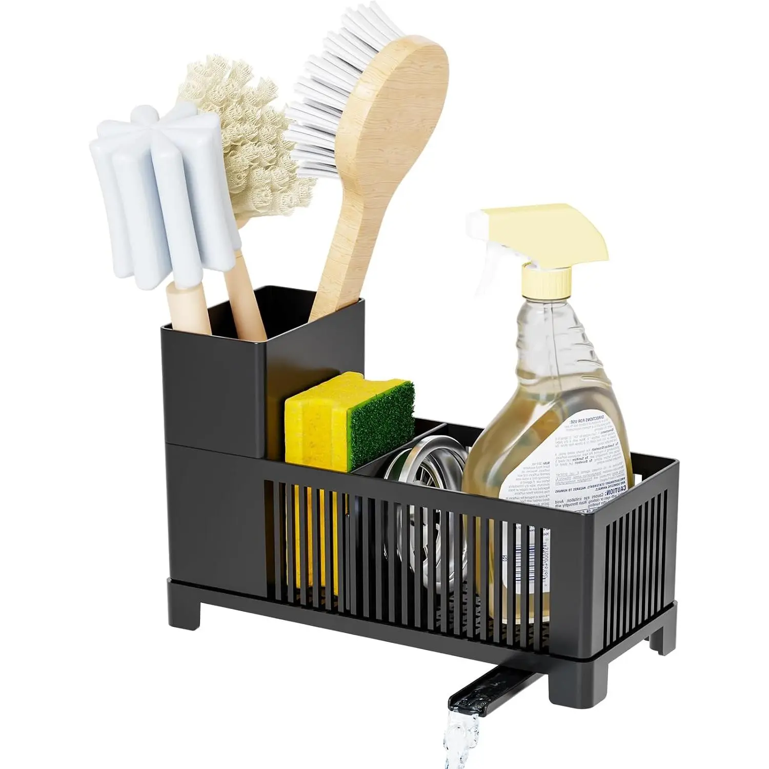 Sink  & Kitchen Sink Organizer,Black Sponge Holder with High Scrub Brush Holder,Plastic Kitchen Countertop Organizer,Multifunctional Sponge Drain Rack,Dish Soap,Dish Sponge Holder,Soap Dispenser