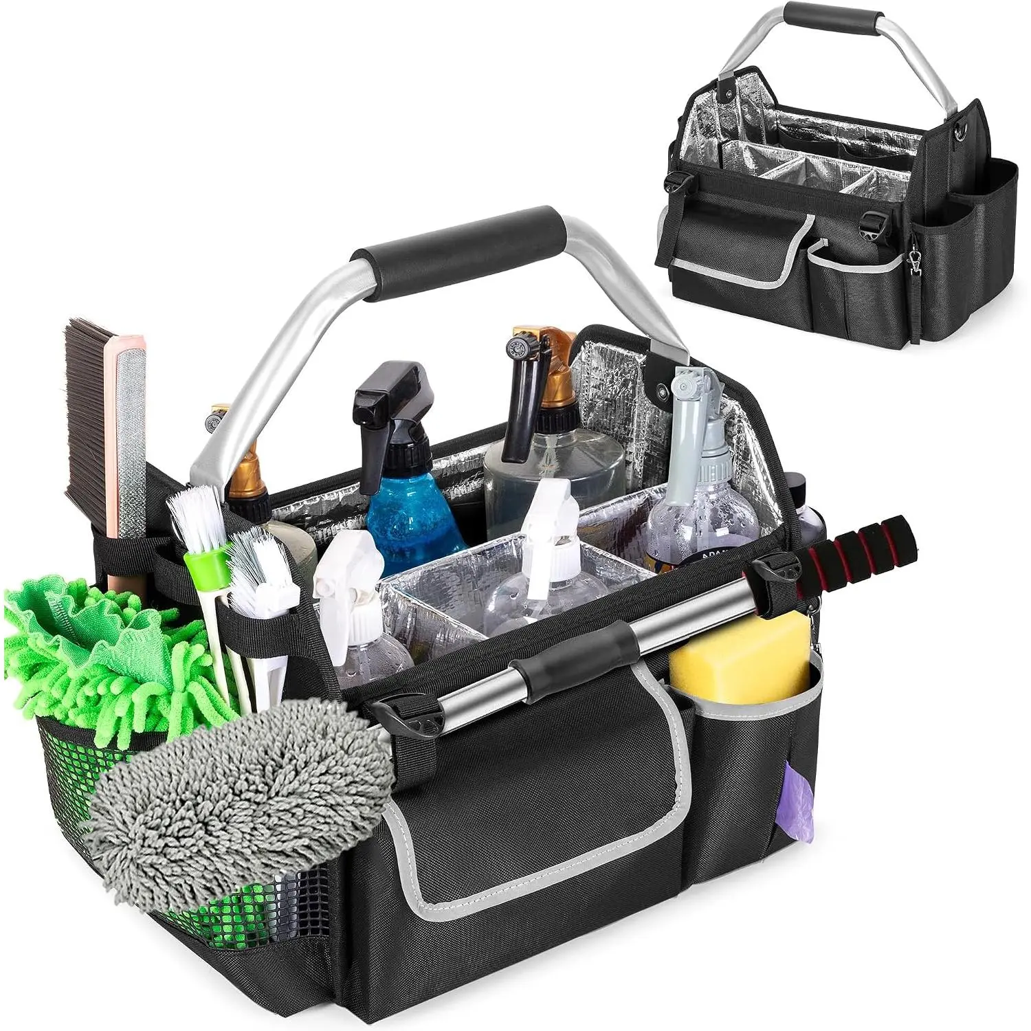 Auto Care Detailing Bag - Wearable Detailing, Quick-Load Collapsible Organizer with Handle, Strap, Adjustable Buckle & Multi-Pockets for Car Cleaning Supplies & Wash Tools (Bag Only, Synthetic Material), Zoned Layout, Trunks, Beaches, Compact