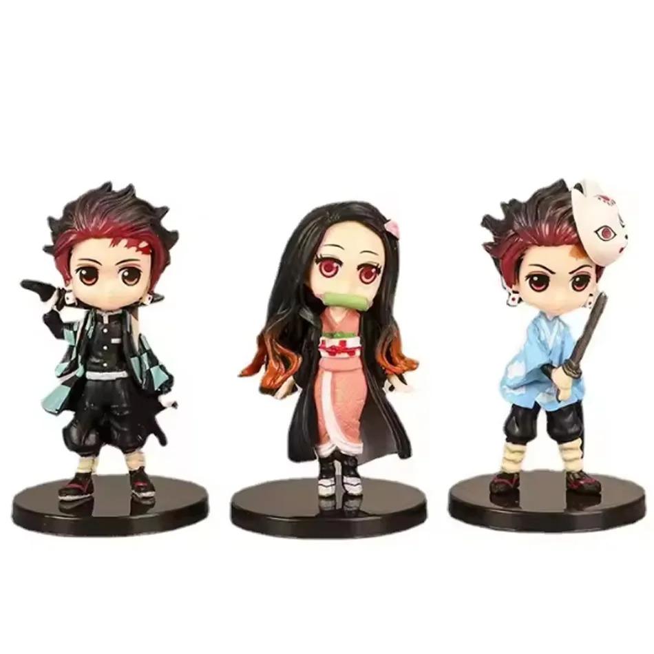 Anime Demon Slayer Figure 6Pcs Set 7cm Kamado Tanjirou Kamado Nezuko Mini Cute Edition Pvc Model Toy Kids Gift Desktop Ornament