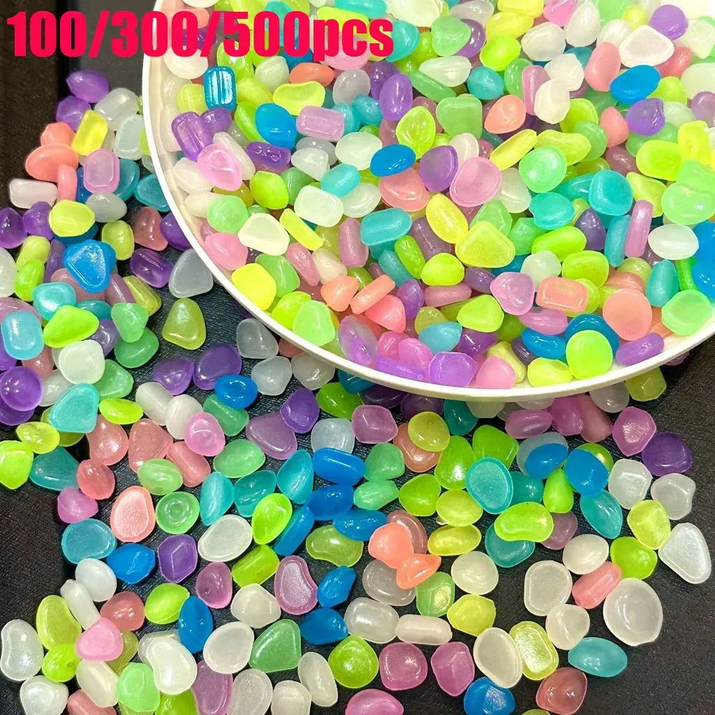 Multi-Color Glow in Dark Resin Rocks, Noctilucent Pebbles for Aquarium, Landscaping, Yard Path, Flower Vase Decor, 100/300/500 Pcs